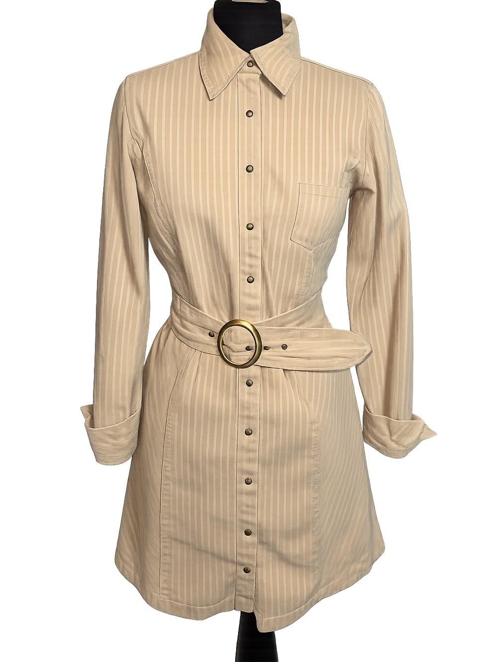 DG2 by Diane Gilman Beige Striped Belted Mini Dress